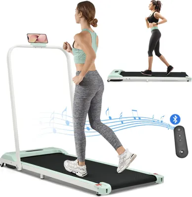 Produktbild von AIORBER 2 in 1 Laufband für zuhause & Büro klappbar, elektrisch 1-6 km/h mit Fernbedienung Bluetooth LED-Display, Fitnessgerät Grün Schwarz Rosa