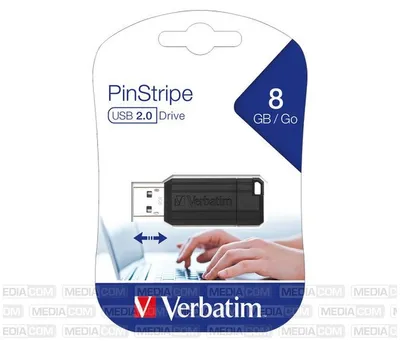 Produktbild von Verbatim PinStripe USB Drive 8GB - Black, 8 GB, USB 2.0, Kappe, 21 mm, 54 mm, 9.22 mm