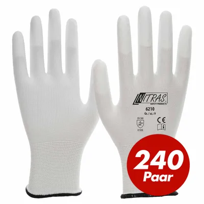 Produktbild von NITRAS Nylon-Handschuhe 6210 Arbeitshandschuhe Gartenhandschuhe PolyurethanFingerkuppenbeschichtung - 240 Paar Größe:6