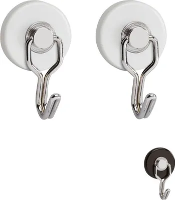 Immagine prodotto di MAUL Magnete rotondo 2 pezzi 5 kg Acciaio Metallo Ferrite con gancio 6 x 3,7 x 2,8 cm bianco