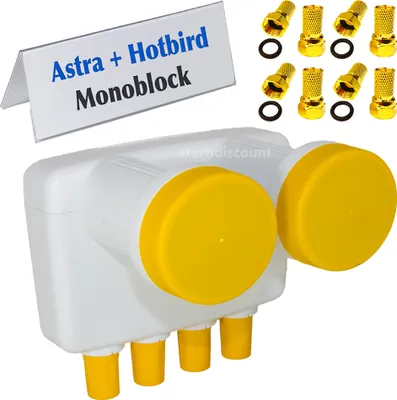 Produktbild von GM Monoblock QUAD LNB 0,1 dB Astra + Hotbird für 4 Teilnehmer, 2 Satelliten Empfang, Ultra HD , 4K HDTV, SAT Doppelkopf Mono Digital SAT Kopf LNC NEU
