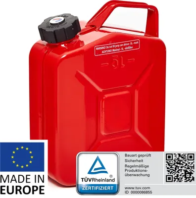 Produktbild von BW® Kraftstoffkanister Metall Benzinkanister 5 Liter mit Schraubverschluss - Rot RAL 3000 - UN-Zulassung - Hergestellt in Europa