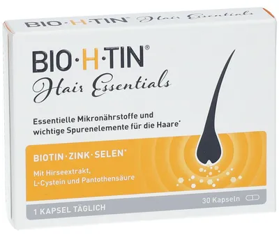 Zdjęcie produktu dla H-TIN Hair Essentials: wyselekcjonowana mieszanka składników odżywczych dla włosów z biotyną, cynkiem i selenem, 30 kapsułek