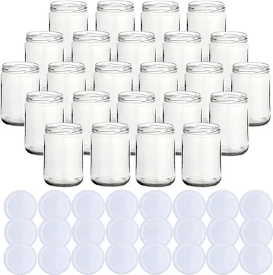 Produktbild von gouveo 24er Set Einmachgläser 580 ml Klassik mit Schraubdeckel weiss - Vorratsgläser mit Drehverschluss TO82 - Leere Einkochgläser zum Befüllen