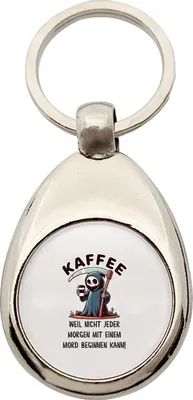 Produktbild von Huuraa Schlüsselanhänger Kaffee weil morgens keinen Mord Sensenmann Metall Schlüsselring Einkaufswagenchip Geschenkidee