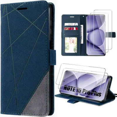 Image de Coque + 2 Verres Trempés pour Xiaomi Redmi Note 15 Pro Plus 5G, Anti-Rayures Synthécuir Bleu Marine