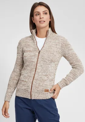 Produktbild von OXMO OXPhenix Damen Strickjacke Grobstrick Cardigan Strickcardigan mit Stehkragen Reißverschluss 100% Baumwolle Regular fit