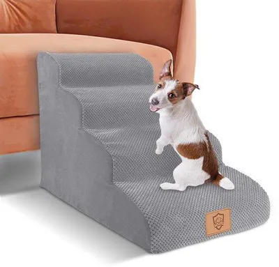 Image de Marchepied antidérapant gris pour chien à 4 marches, marchepied imperméable pour grands chiens et chats, lavable avec housse amovible pour animaux dormant en hauteur