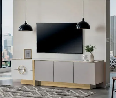 Zdjęcie produktu dla Nowoczesna komoda pod telewizor o stylowym designie i praktyczną przestrzenią do przechowywania