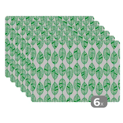 Obrázok produktu pre MuchoWow® Podložky Sada 6 podložiek Umývateľné podložky 30x45x0.3cm Vzor - Leaf - Green Podložka pod stôl Nekĺzavá a odolná voči teplu