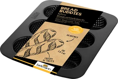 Produktbild von IRKMANN 3er Mini-Baguette-Blech, L 25,5 x B 18,5 x H 3 cm, Antihaftbeschichtung, inkl. Rezept, 33103