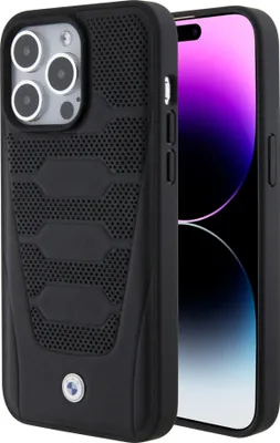 Produktbild von BMW Ledersitz-Musterhülle für iPhone 15 Pro Max  Schwarz Handyhülle