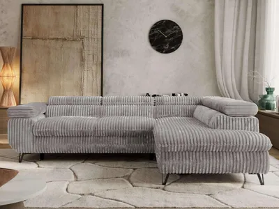 Produktbild von Couch mit Schlaffunktion L-form Ecksofa Wohnzimmersofa mit Einstellbare Kopfstützen - PABLO L - Cord - Hellgrau - Rechts