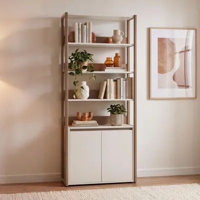 Produktbild von BEAUTYSOFA Regal BOREO 80 x 180 cm mit 2 Türen, Metallgestell, Kaschmir/Cappuccino, Bücherregal