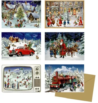 Produktbild von Miniatur-Adventskalender-Sortiment - Nostalgische Adventszeit: 6 Motive x 12 Ex. im Display