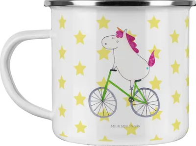 Produktbild von Mr. & Mrs. Panda Pott Einhorn Radfahrer - Weiß - Geschenk, Teetasse, Radfahren, Konfetti, Bike, Haferl, Unicorn, emaillebecher, Einhörner, Tasse Emaille, Rad, Becher