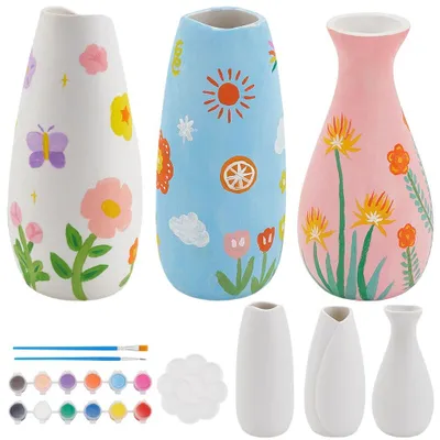 Keramik-Bemalset: 3 Vasen, 12 Farben, 2 Pinsel, Palette