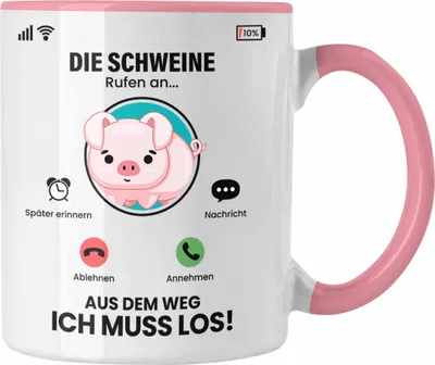 Produktbild von Trendation - Die Schweine Rufen An Tasse Geschenk für Schweine Züchter Besitzer Geschenkidee Lustig Spruch Bauer Landwirt (Rosa)