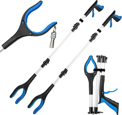 Imagen del producto de 2 pinzas de agarre para personas mayores, pinza de 109 cm con puntos magnéticos y cabeza giratoria de 90°, pinza giratoria para recoger basura, brazo de agarre extra largo