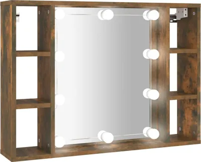 Productafbeelding van vidaXL Spiegelkast met LED-verlichting, eikenhoutlook, 76x15x55 cm