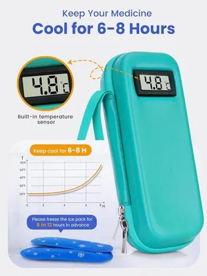 Insulin Kühltasche mit 2 Kühlelementen - Mit °C Temperaturanzeige - Diabetes Kühltasche - Kühltasche für Insulinpens