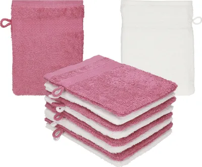 Produktbild von Betz 10 Stück Waschhandschuhe 16x21 cm PREMIUM 100% Baumwolle Farbe: beere - weiß