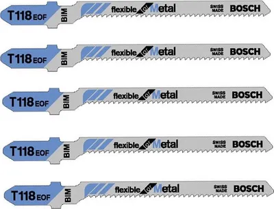 Obrázek produktu pro Bosch 2 608 634 237, List pro přímočarou pilu, Plech (tenký), Bimetalový, Modrá, Šedá, 4 mm, 5 kusů