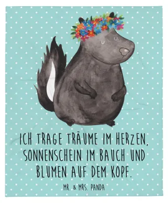 Produktbild von Mr. & Mrs. Panda Sofadecke Stinktier Mädchen - Türkis Pastell - Geschenk, Decke, Raubtier, Tagesdecke, Wildtier, Namaste, Warme, Plaid, Skunk, Yoga, Kuscheldecke