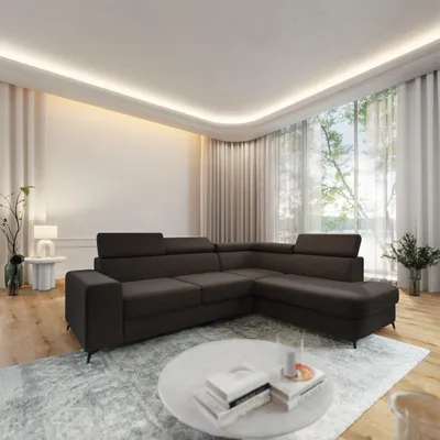 Produktbild von Masseno Ecksofa ALVORO R-S mit Schlaffunktion L-Form, Sofa mit Bettkasten, Wohnzimmersofa, Couch, Soffa, Bettsofa, Couchgarnitur- Braun, MATT VELVET 29