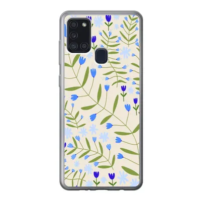 Produktbild von MuchoWow® Handyhülle Schutzhülle Hülle für Samsung Galaxy A21s Blume - Blätter - Blau Silikon Softcase Handy Hülle - Hartschale