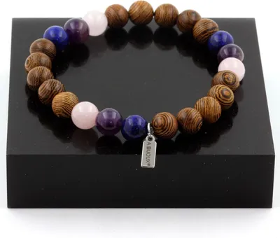 Immagine prodotto di Bracciale perline quarzo rosa + lapislazzuli + ametista + legno 8 mm