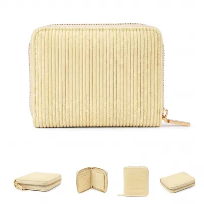 Produktbild von MillyMilk® Kord Geldbeutel Fondo – Mini Portemonnaie für Frauen – Pastellfarbene Stoff Geldbörse aus Cord für Damen klein – Damenbörse - HONIGGELB