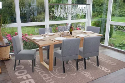 Produktbild von 6er-Set Esszimmerstuhl HWC-F61, Stuhl Lounge-Stuhl, Stoff/Textil  dunkelgrau