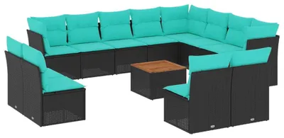 Produktbild von vidaXL 13-tlg. Garten-Sofagarnitur mit Kissen Schwarz Poly Rattan