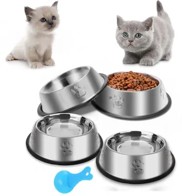 Productafbeelding van Kattenvoerbak - Roestvrij staal - Antislip rubber - 4 stuks