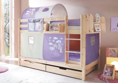 Produktbild von Etagenbett "Marcel" Kiefer Natur Motiv (Horse (Lila))
