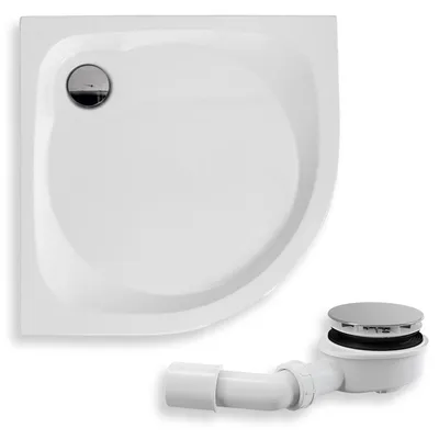 Produktbild von Duschwanne Viertelkreis 80x80x18,5 Sanitäracryl Duschtasse Glatt | Ablaufgarnitur ⌀90 mm & Füßen im SET | Anti-Rutsch Duschbecken | BADLAND NEUER STIL
