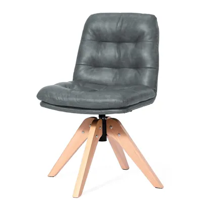 Image de HomeMiYN Chaise de salle à manger en PU, fauteuil pivotant 360° avec pieds en bois massif, chaise rembourrée pour cuisine, salon et bureau