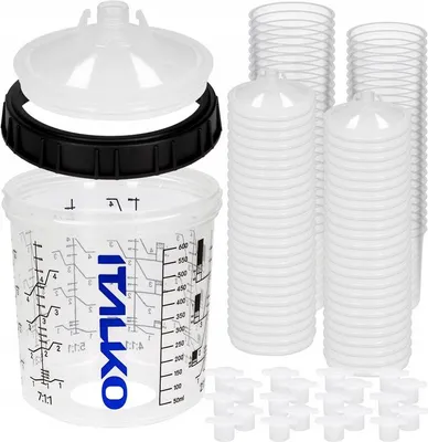 Produktbild von ITALKO PPS Lackmischbecher Set 650ml 190µm, 50 Stück, inkl. Filter, Deckel & Verschluss, sparsam, lackieren ohne Reinigen