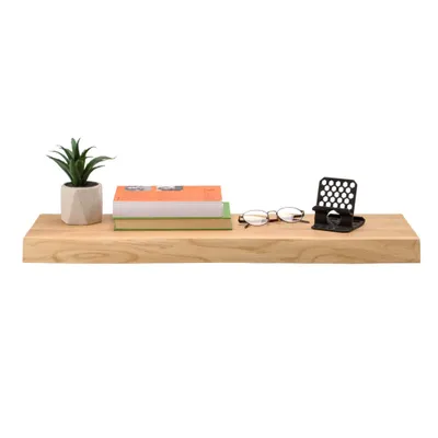 Produktbild von Wandregal Eiche massiv 70x22x4 cm mit Baumkante – schwebendes Regal mit unsichtbarer Befestigung – Massivholz Regalbrett, Bücherregal – Kratzfest &Nat