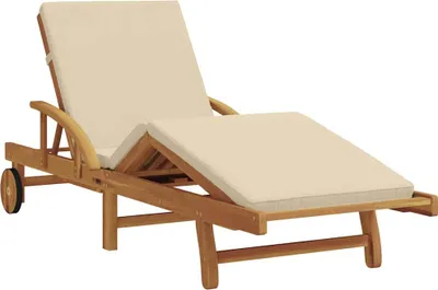 Image de Chaise longue vidaXL beige 200 x 67 x 84 cm en bois massif d'acacia