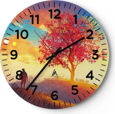 Produktbild von Wanduhr - Rund - Glasuhr - Baum Wiese Feld - 40x40cm - Schleichendes Uhrwerk - Lautlos - zum Aufhängen bereit - Dekoration Modern - Wanddekoration aus Glas - C4AR40x40-3715