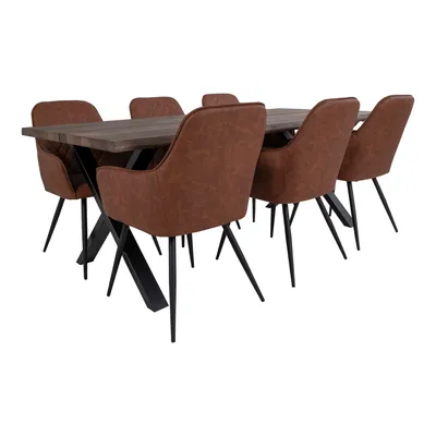Image de Tony Salle à manger, 1 table à manger et 6 chaises, brun et chêne.