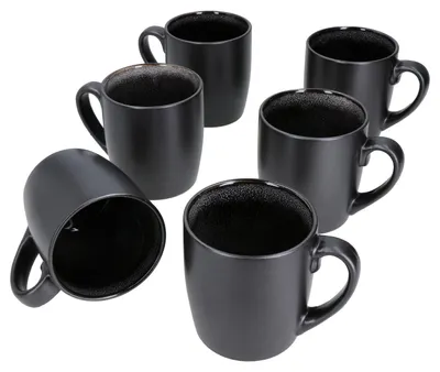 Produktbild von Reactive Glaze Grey Black 6er Set Kaffeebecher 250ml schwarz Tee-Tassen Mug Cup