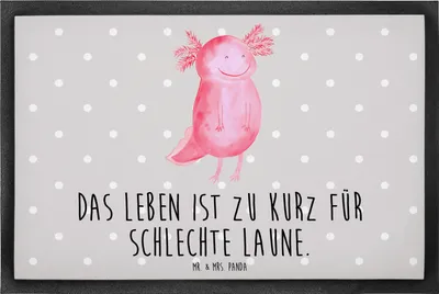 Produktbild von Mr. & Mrs. Panda Schmutzfänger Axolotl Glücklich 60 x 90 cm - Grau Pastell - Geschenk, Fußabstreifer, Motivationsspruch, gut Gelaunt, Schmutzfangmatte, fußmatte, Lurch