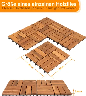 Immagine prodotto di Piastrelle per terrazza in legno di acacia, dimensioni 30x30 cm, 77 pezzi, sistema a incastro, resistenti agli agenti atmosferici, ideali per balconi, superficie totale 7 m²