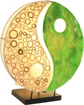 Deko-Leuchte YING YANG, rund, Natur-Material, 30 cm Durchmesser, Stimmungsleuchte, Tischlampe, Handarbeit aus Bali, grün