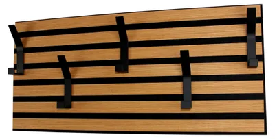 Produktbild von Wandgarderobe Akustikpaneel Holz/Filz hellbraun/schwarz 600x280x100 mm mit 5 Doppelhaken