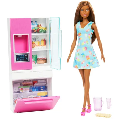 Produktbild von Barbie Deluxe-Set Möbel Kühlschrank & Puppe (brünett)