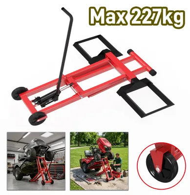 Produktbild von YARDIN Stabiler Mäherlift aus Stahl, hydraulisch, 3-stufig höhenverstellbar, klappbar und mobil für Gartengeräte bis 227 kg